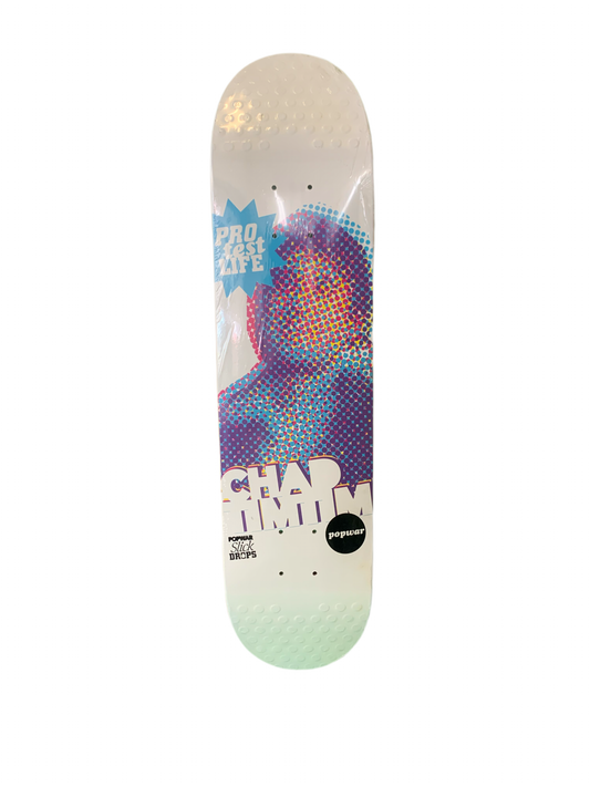 Popwar Chad Timtim Pro Test Life Slick Drops White 7.6" Classic Skateboard Deck