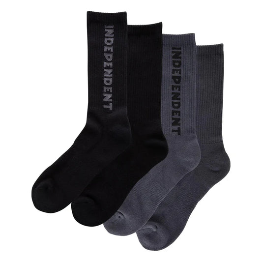 Independent Baseline Mid Crew 2-Pack Size 9-11 Black Charcoal Socks