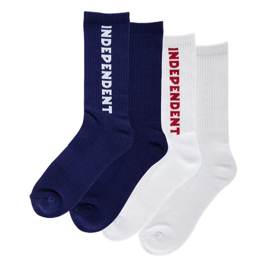 Independent Baseline Mid Crew 2-Pack Size 9-11 White Navy Socks