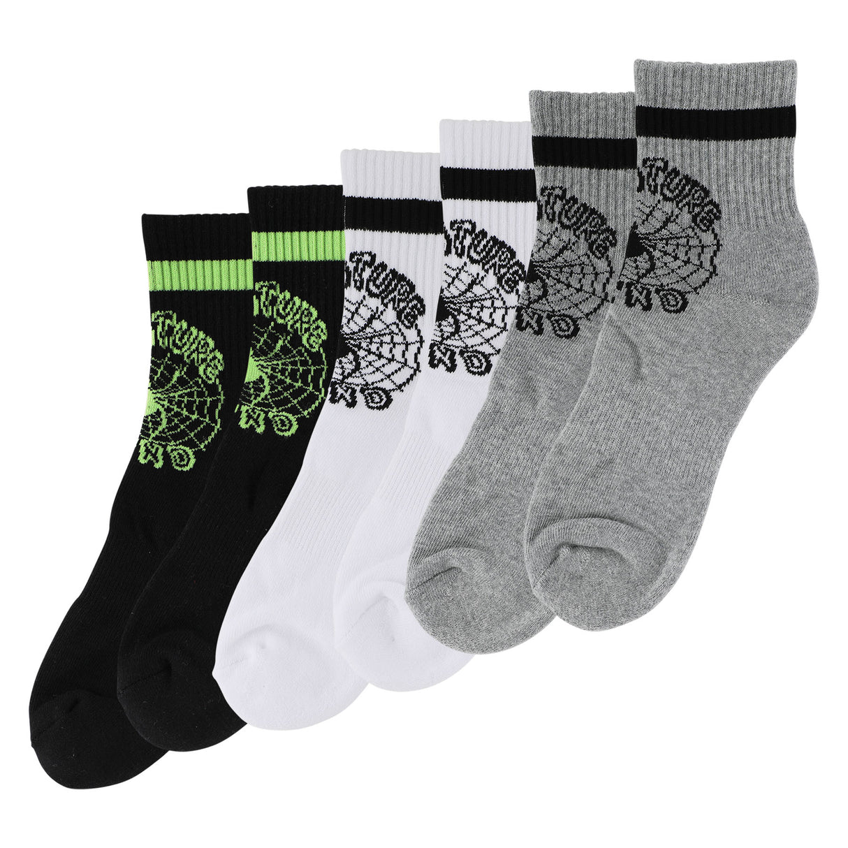 Creature Web Quarter Black White Grey 3-Pack Quarter Socks