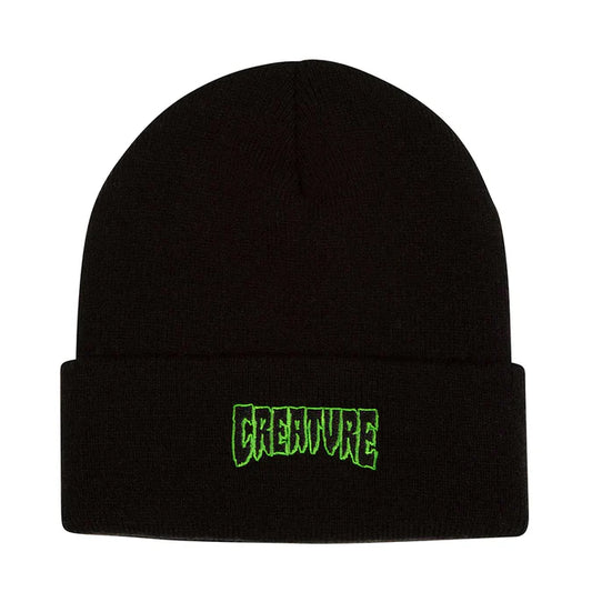 Creature Logo Outline Long Shoreman Hat Black Beanie