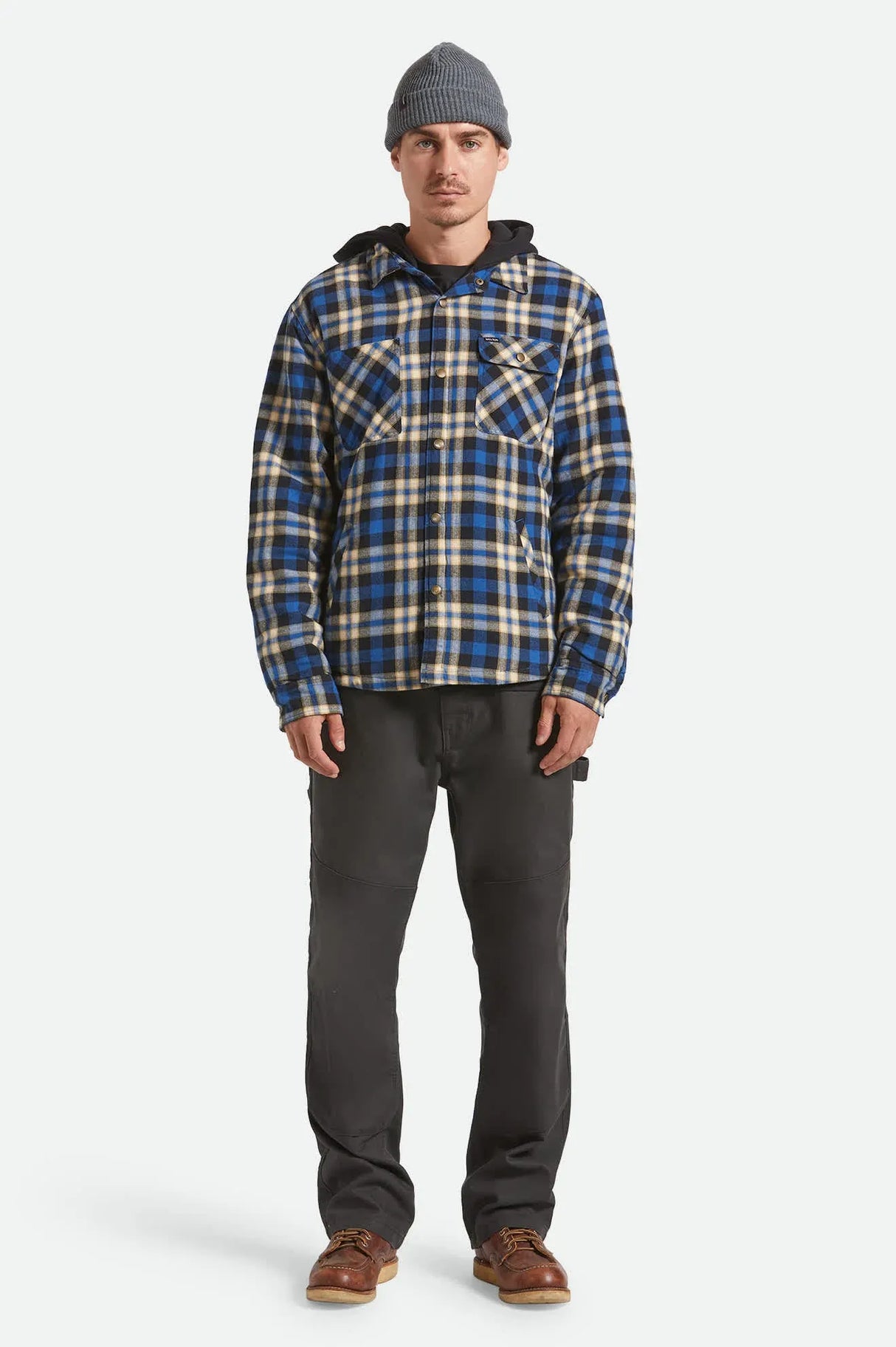 Brixton Bowery Quilted Navy Cream Hooded Jacket