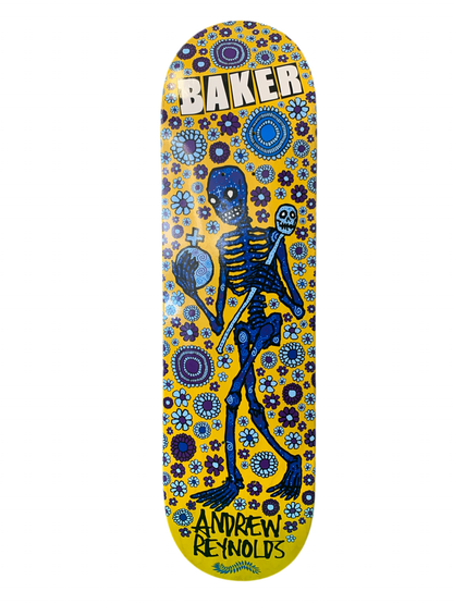Baker Andrew Reynolds Skeleton Flowers Yellow/Blue 8.4" Classic Skateboard Deck