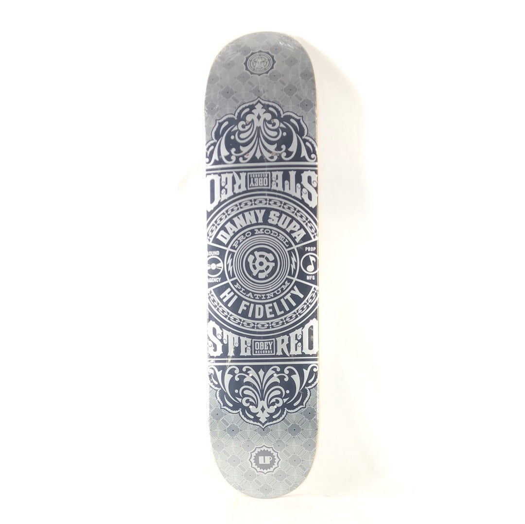 Stereo Danny Supa Hi Fidelity Shepard Fairey Obey Records Graphic Black Silver Size 7.9" Vintage NOS Deck