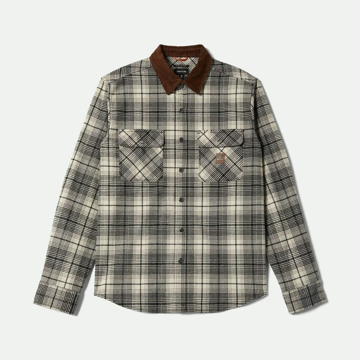 Brixton Builders Bowery Performance Off White Black L/s Flannel Shirt