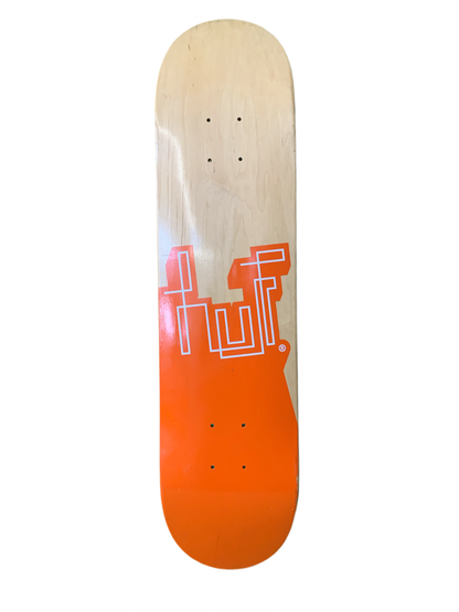 HUF Logo Orange/White Natural Wood 7.5" Classic Skateboard Deck