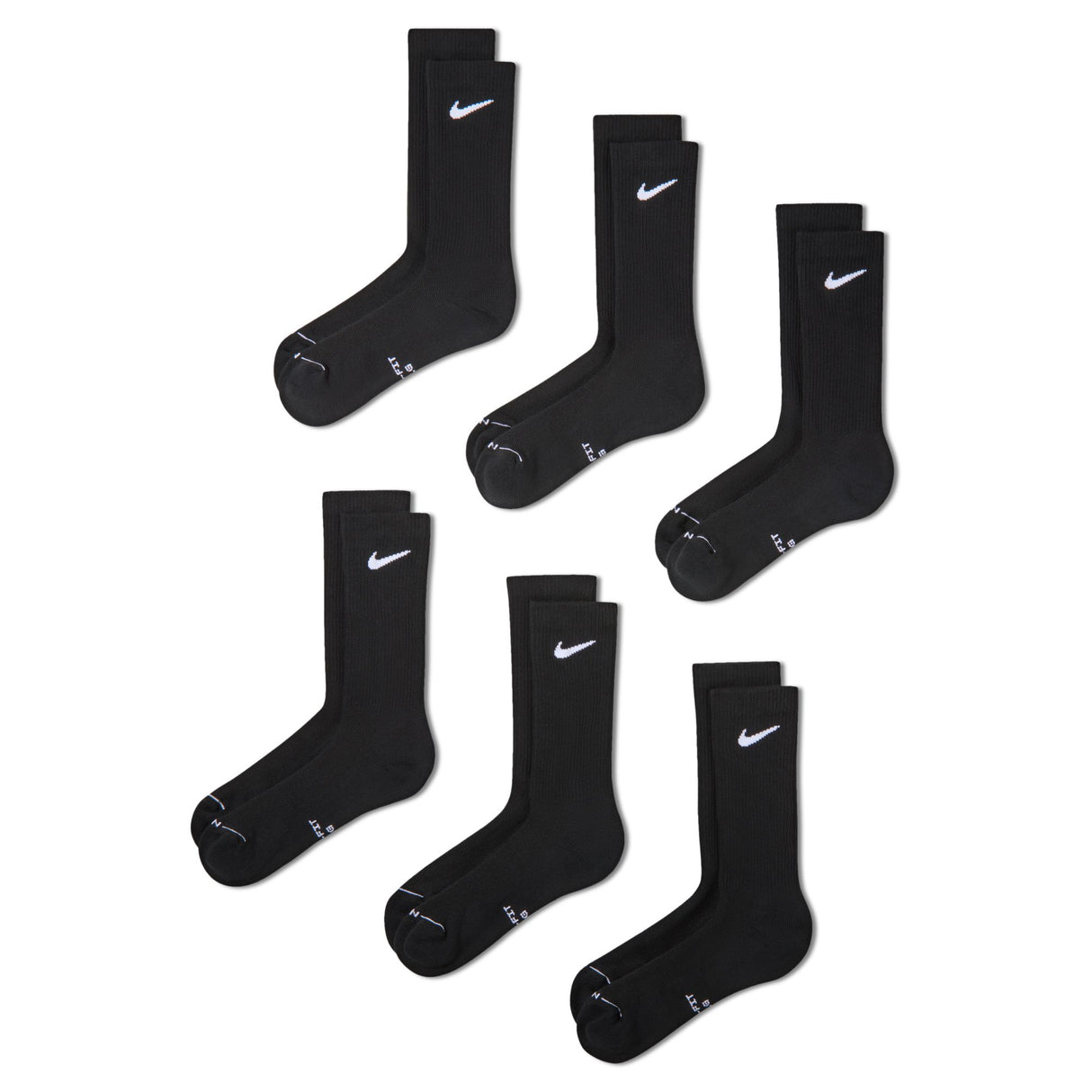 Nike Everyday Elevated Black/White 6-Pack Crew Socks