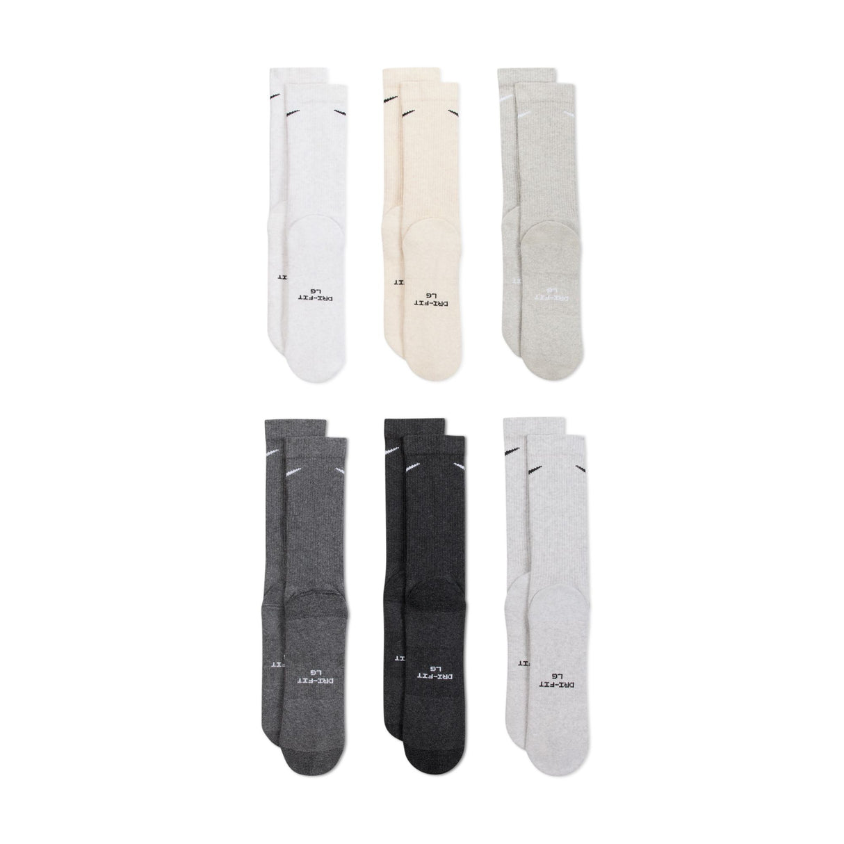 Nike Everyday Elevated Multicolor Neutrals 6-Pack Crew Socks (HQ8021-904)