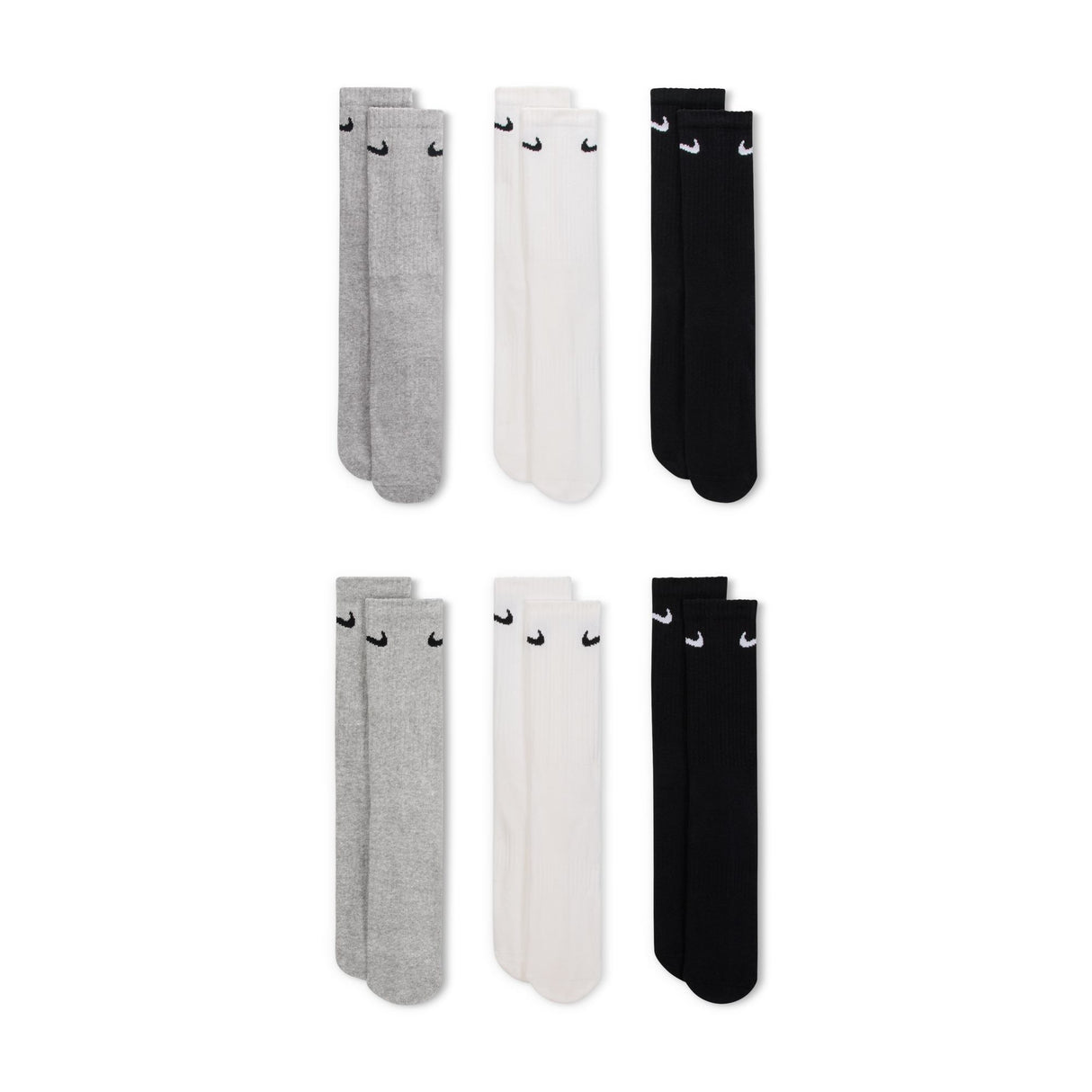 Nike Everyday Plus Cushioned Black/Grey/White Multi 6 Pack Crew Socks