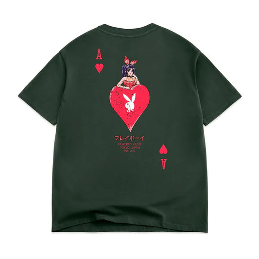 Color Bars x Playboy Ace of Hearts Distressed Forest Green S/s Shirt