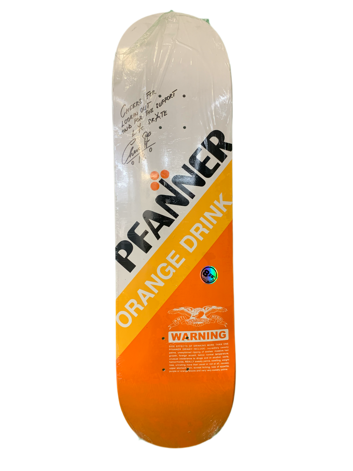 Anti-Hero Chris Pfanner Orange Drink Signed 8.28" Classic Skateboard Deck