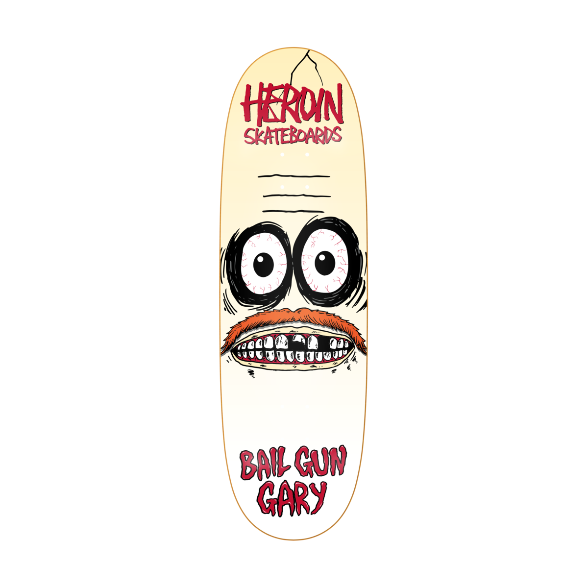 Heroin Bail Gun Gary 3 Symmetrical 9.75" Egg Shaped Skateboard Deck