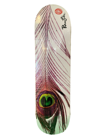 Rasa Libre Peacock Feather White Green Blue 8.25" Classic Skateboard Deck