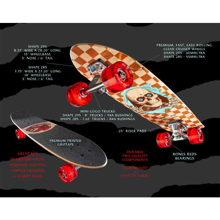 Powell Peralta Cruiser Sidewalk Surfer Natural Checker Ripper 8.37” Skateboard Complete