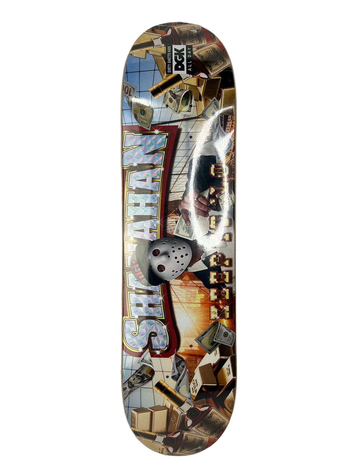 DGK John Shanahan Keep It Low Hockey Mask Multi Size 8.06" Vintage NOS Deck