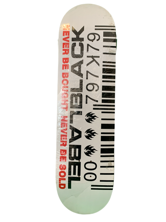 Black Label Never Be Sold Barcode White/Black 8.25" Classic Skateboard Deck
