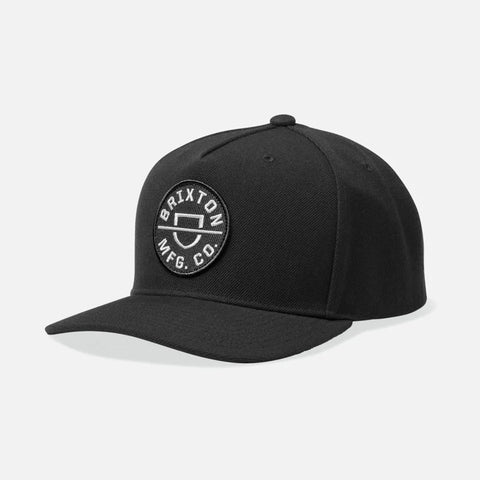 Brixton Crest Black Medium Profile Snapback Hat