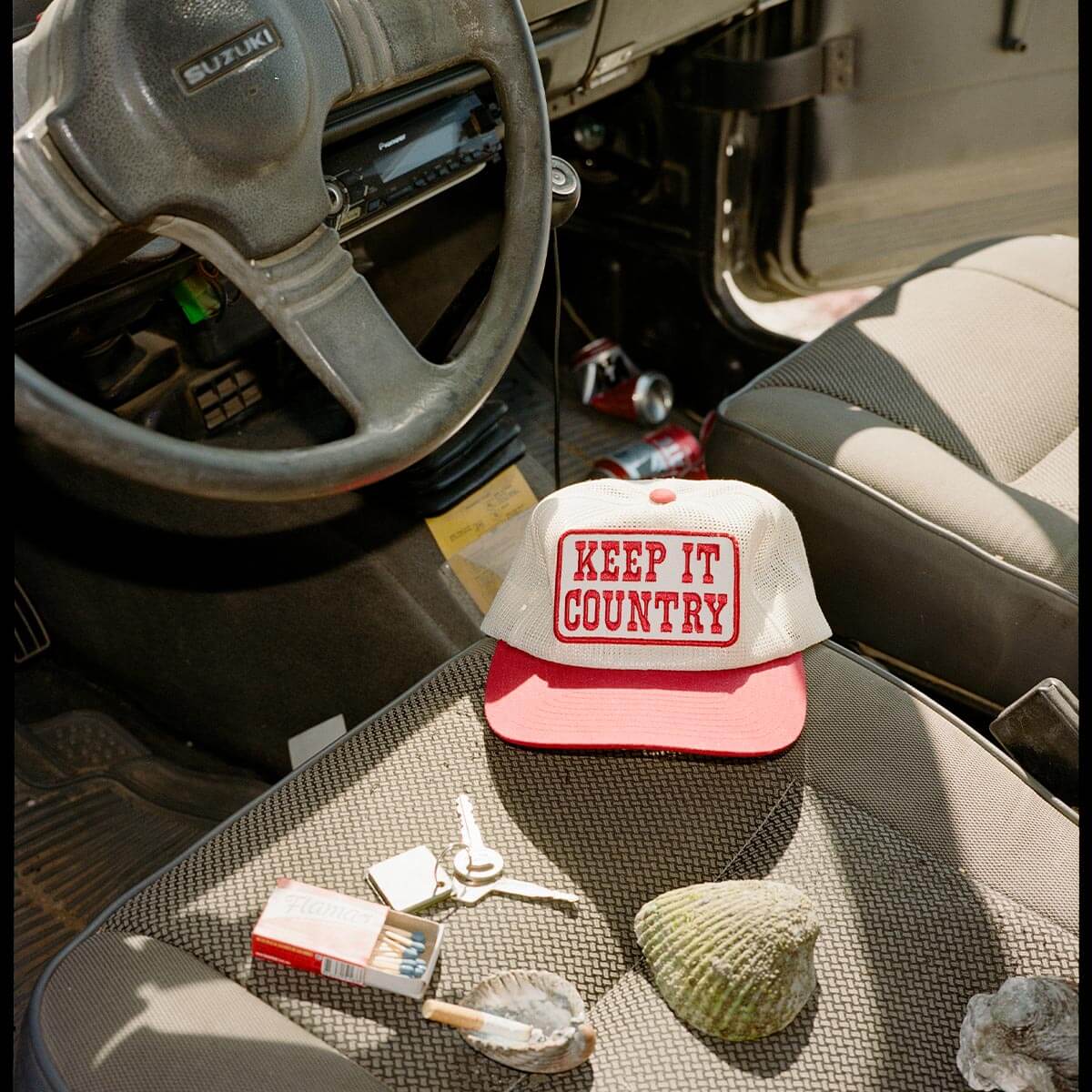 Seager Keep It Country All Mesh Trucker Cream Red Snapback Hat