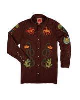 Sendero Show Pony Electric Brown Embroidered Western Pearl Snap L/s Button Up Shirt