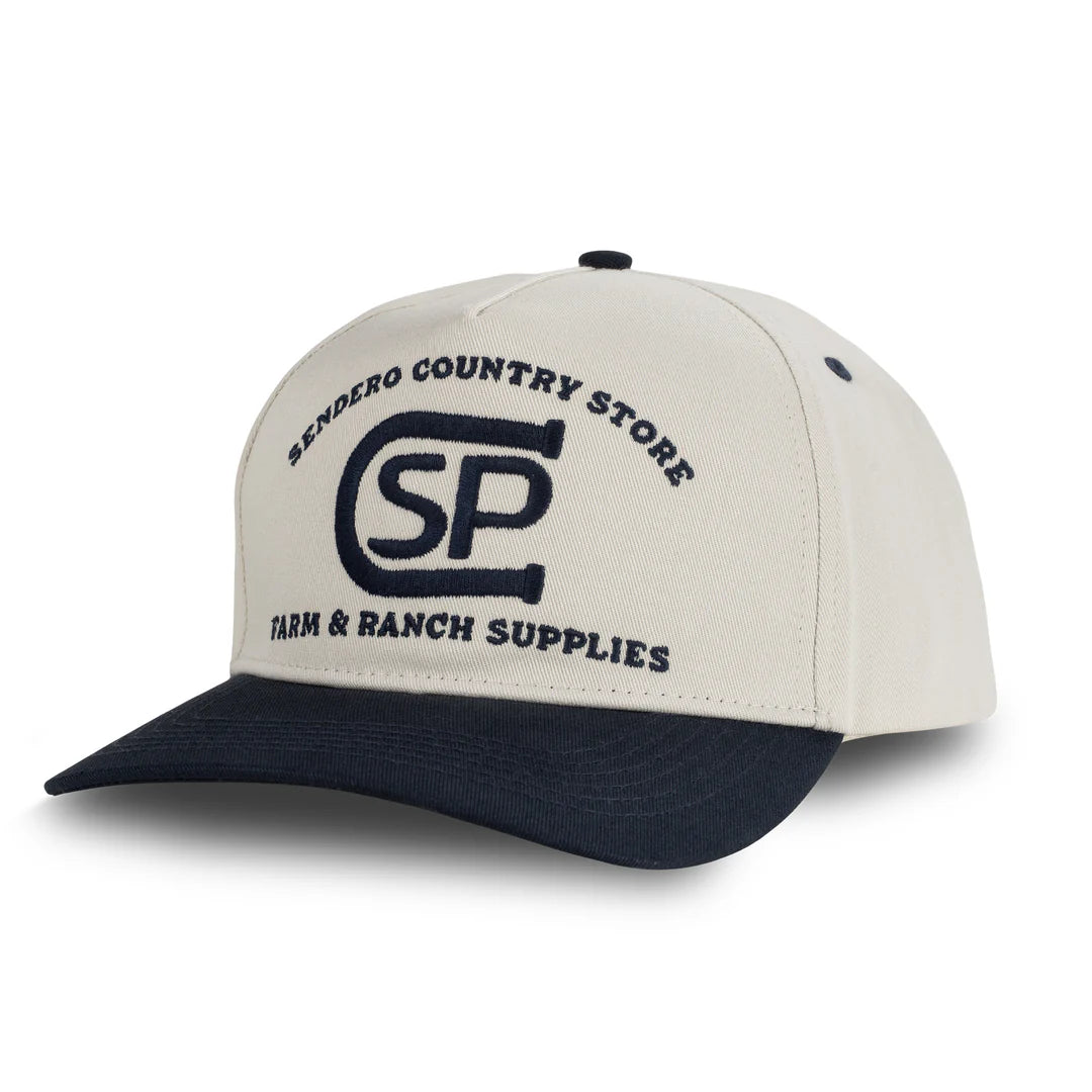 Sendero Ranch Supplies Cream/Navy 5 Panel Structured Snapback Hat