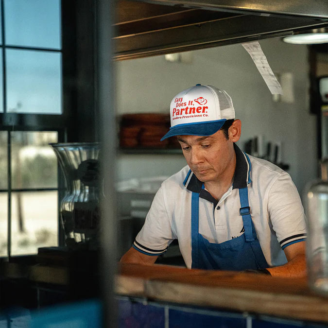 Sendero Easy Does It White Red Blue Foam Mesh Trucker Snapback Hat