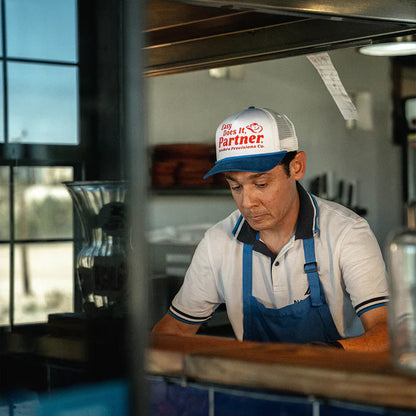 Sendero Easy Does It White Red Blue Foam Mesh Trucker Snapback Hat