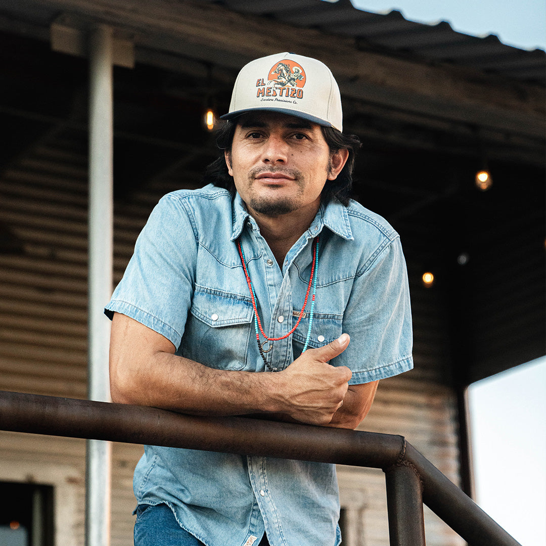 Sendero El Mestizo White Navy 5-Panel Structured Snapback Hat