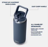 Yeti Rambler 26oz Navy Matching Straw Cap Water Bottle