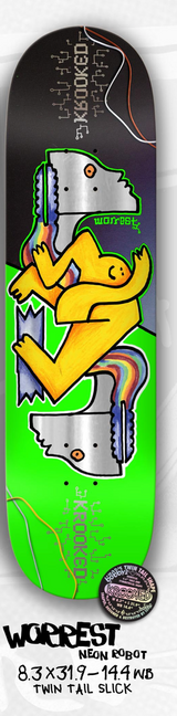 Krooked Worrest Neon Rob Slick 8.3" Twin Tail Skateboard Deck