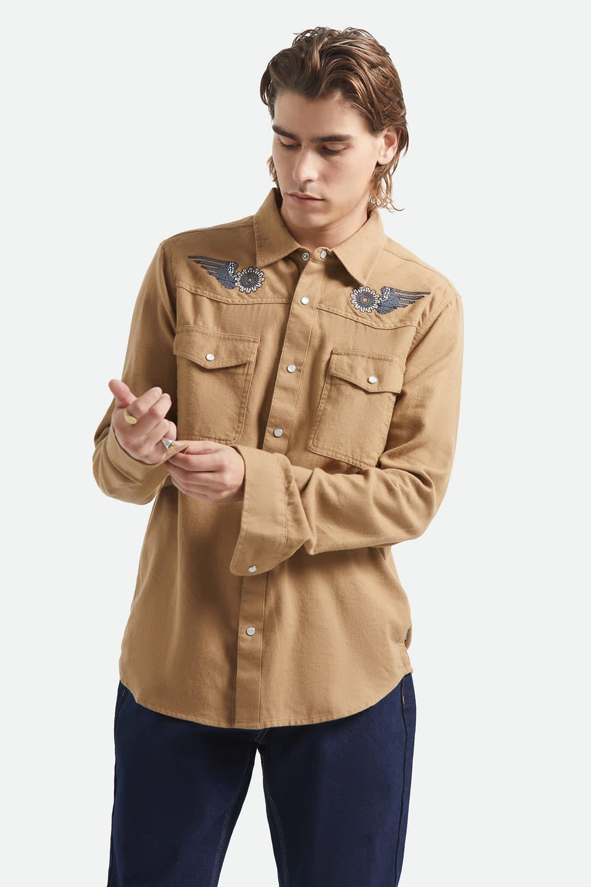 Brixton Waylon Lightweight Khaki Button Up Overshirt