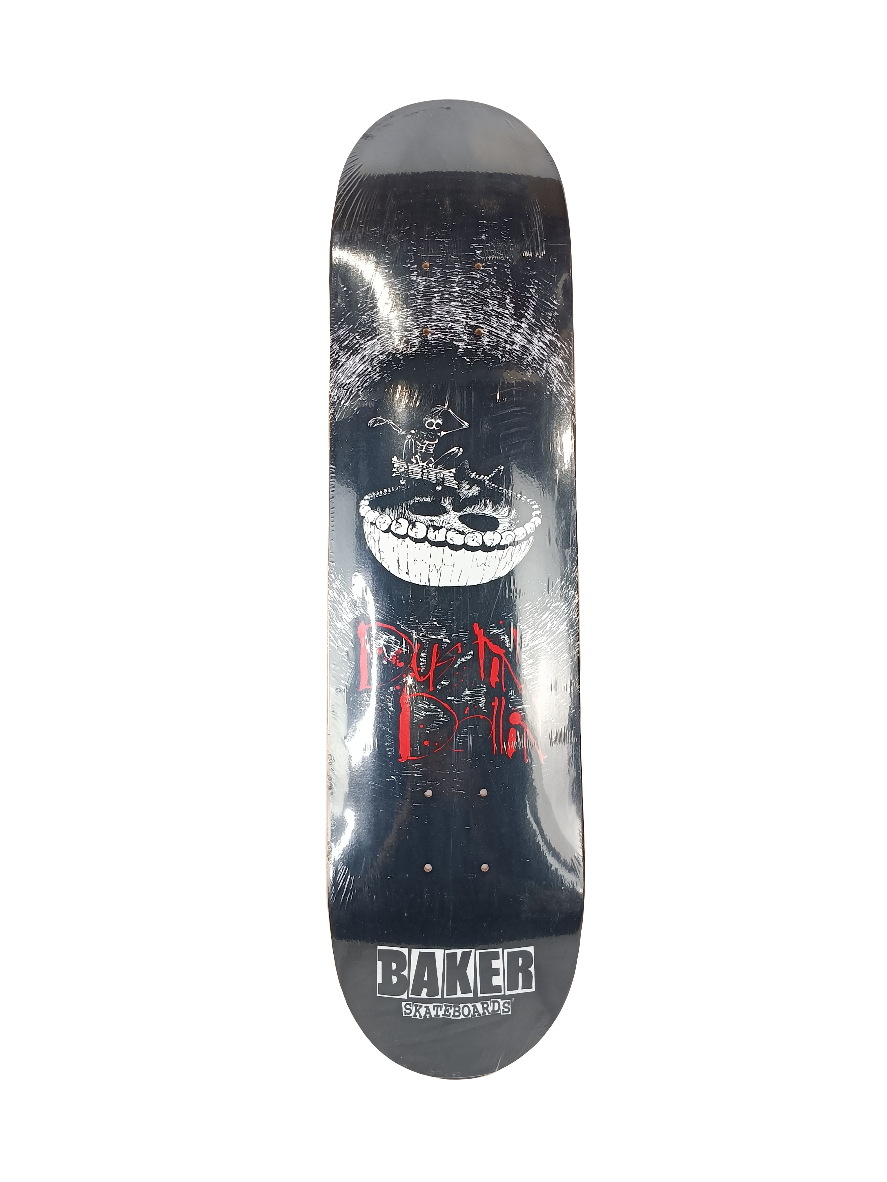 Baker Dustin Dollin Skull Bowl Graphic Black White Red Size 7.75 Skateboard Deck