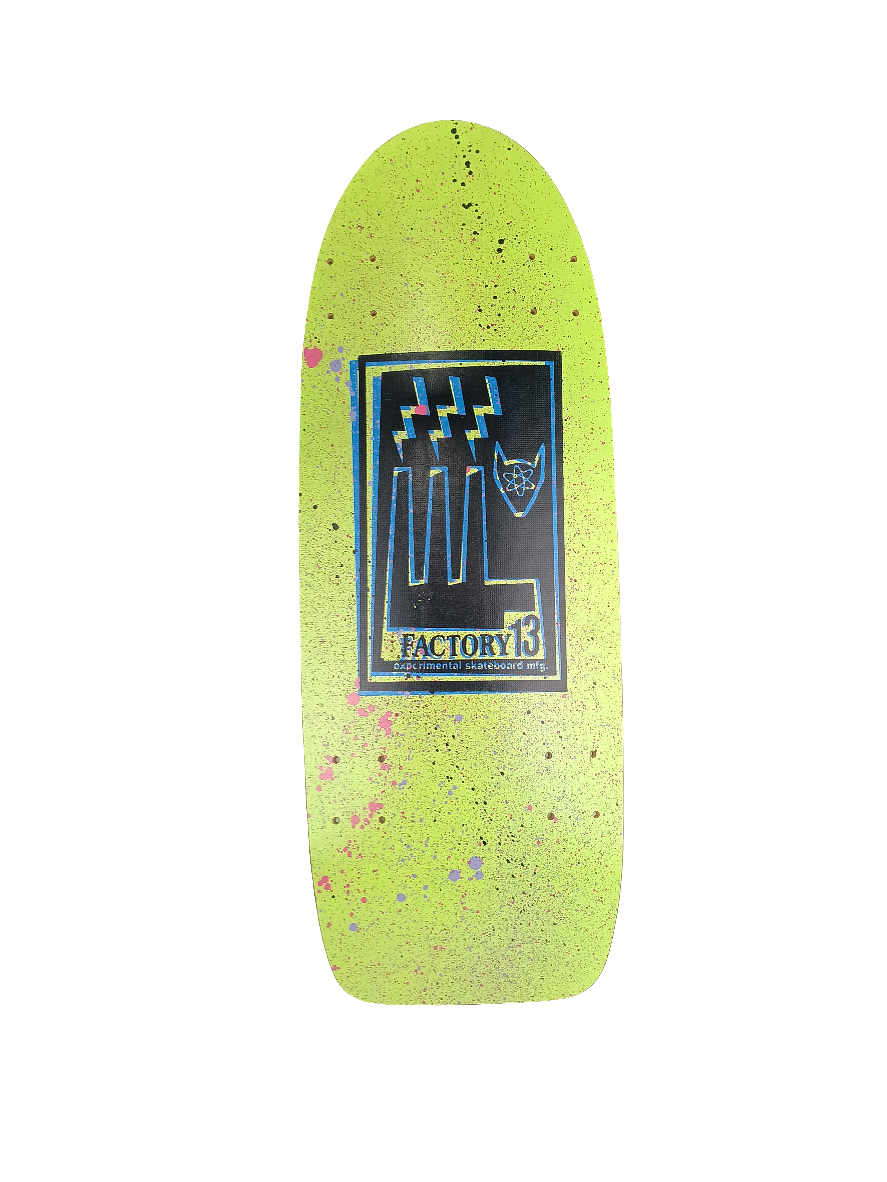 Factory 13 Experimental Skateboards Quad Trucks Setup Green 12" Shaped Skateboard Deck