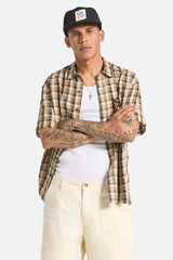 Brixton Cru Linen Blend Plaid Black/Tobacco Plaid S/s Woven Shirt