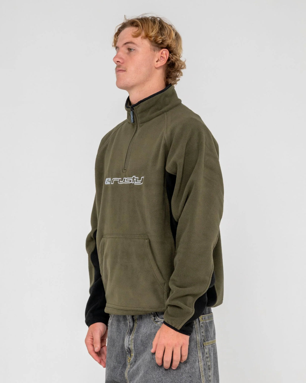 Rusty Blizzard Army Green Quarter Zip Polar Fleece