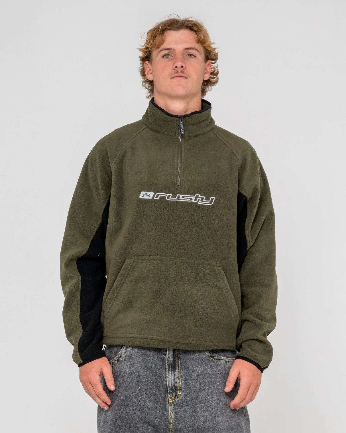 Rusty Blizzard Army Green Quarter Zip Polar Fleece