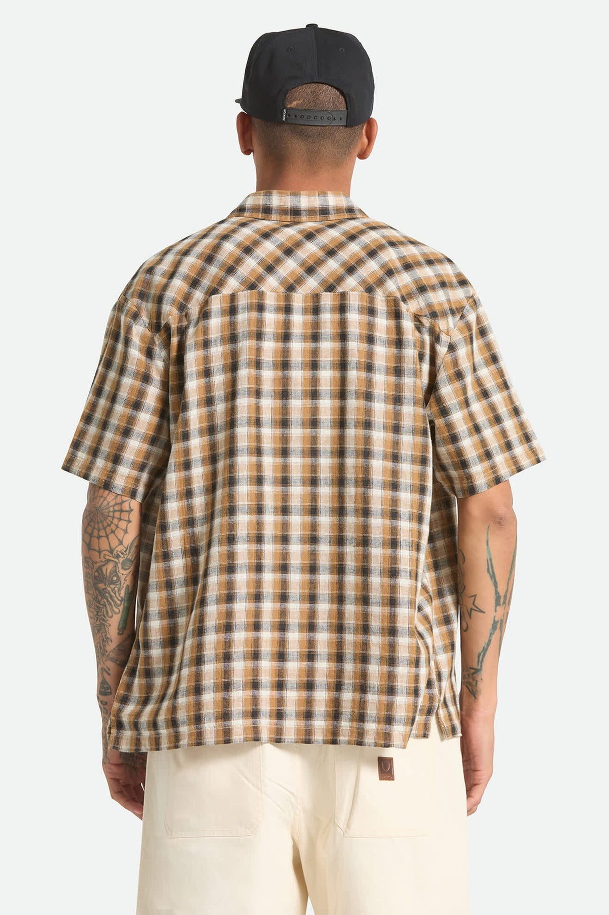 Brixton Cru Linen Blend Plaid Black/Tobacco Plaid S/s Woven Shirt