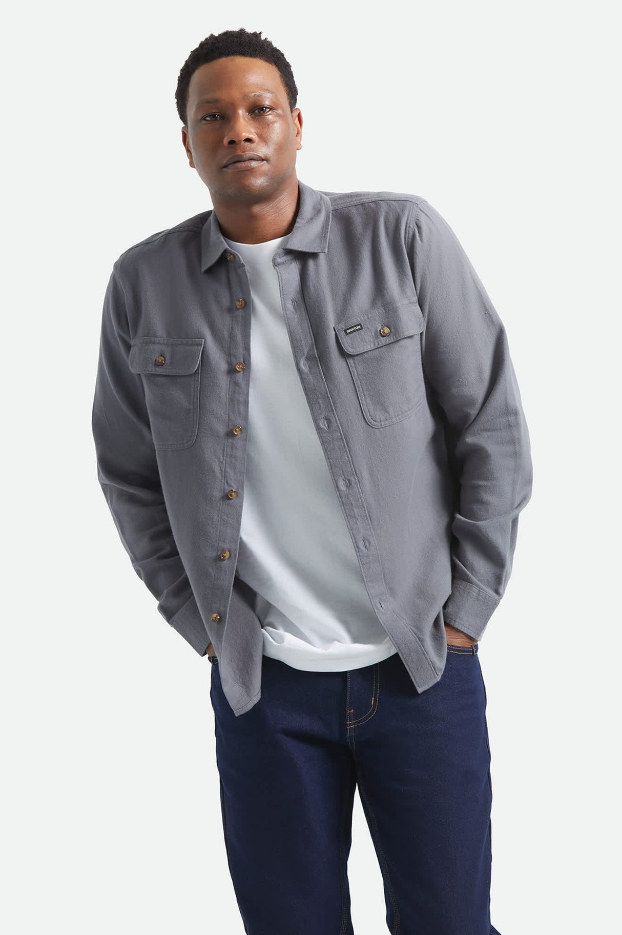 Brixton Bowery Lightweight Ultra Future Grey L/s Flannel Shirt