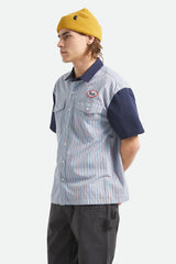 Brixton Builders Olson Blue Aura Stripe S/s Button Up Shirt
