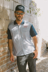 Brixton Builders Olson Blue Aura Stripe S/s Button Up Shirt