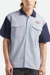 Brixton Builders Olson Blue Aura Stripe S/s Woven Shirt