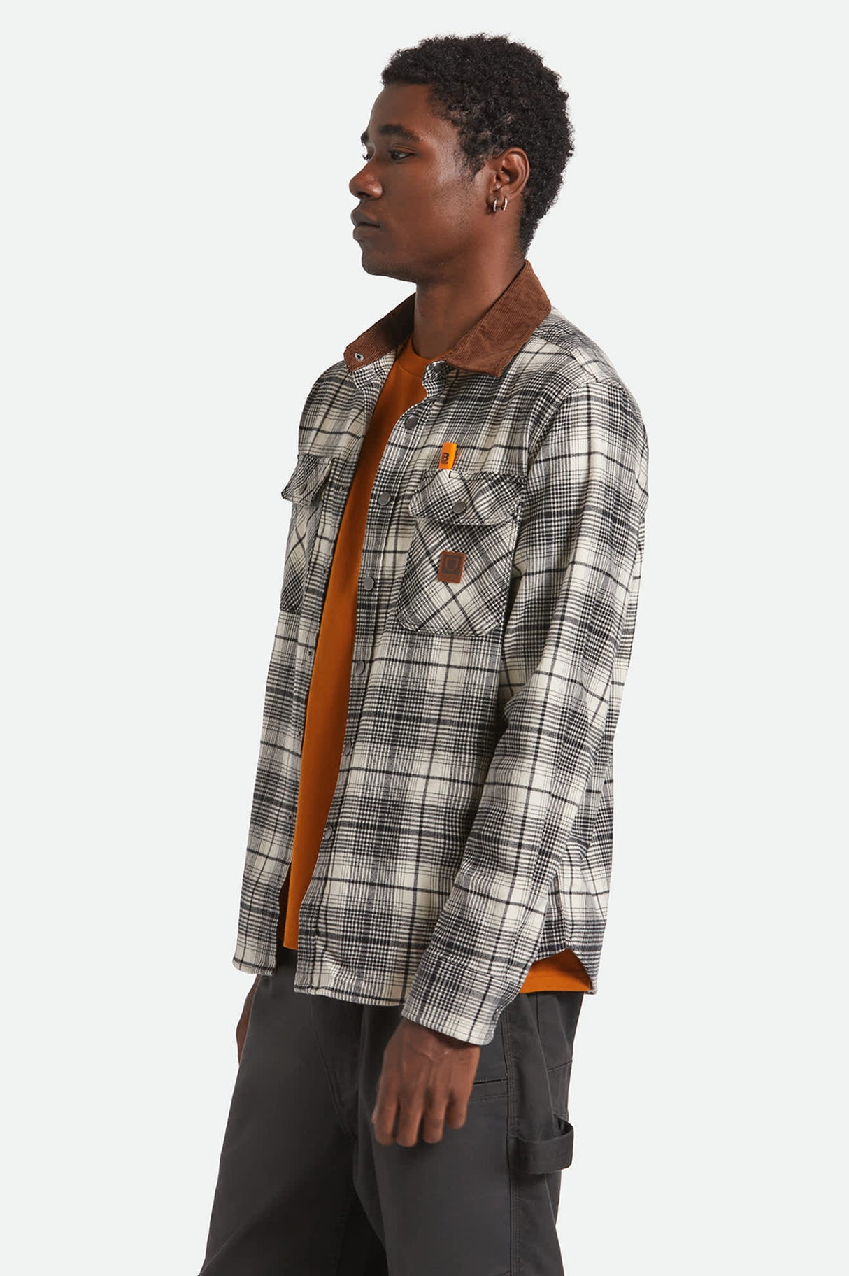Brixton Builders Bowery Performance Off White Black L/s Flannel Shirt