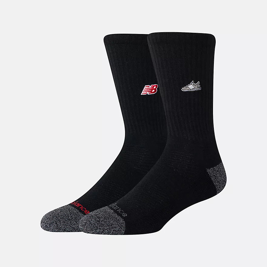 New Balance Active Premium Black Emb Shoe Logo 2 Pack Socks