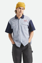 Brixton Builders Olson Blue Aura Stripe S/s Button Up Shirt