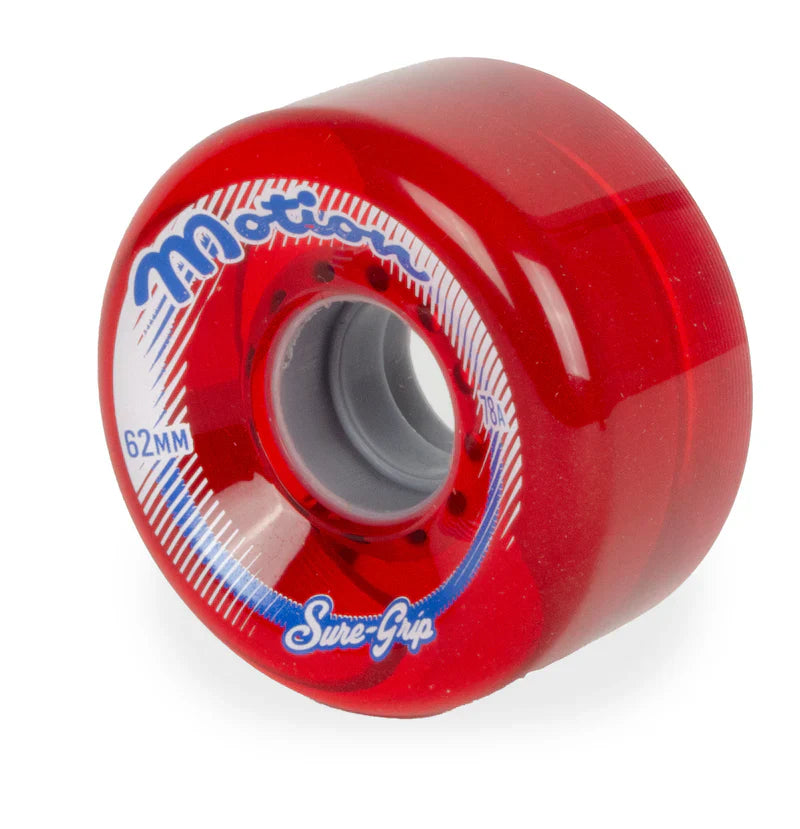 Sure-Grip Motion Clear Red 78a 62mm (Set of 8) Roller Skate Wheels