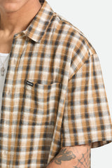 Brixton Cru Linen Blend Plaid Black/Tobacco Plaid S/s Woven Shirt