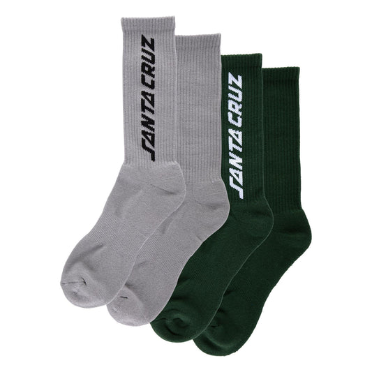 Santa Cruz Solid Strip Crew 2 Pack Size 9-11 Grey Forest Socks