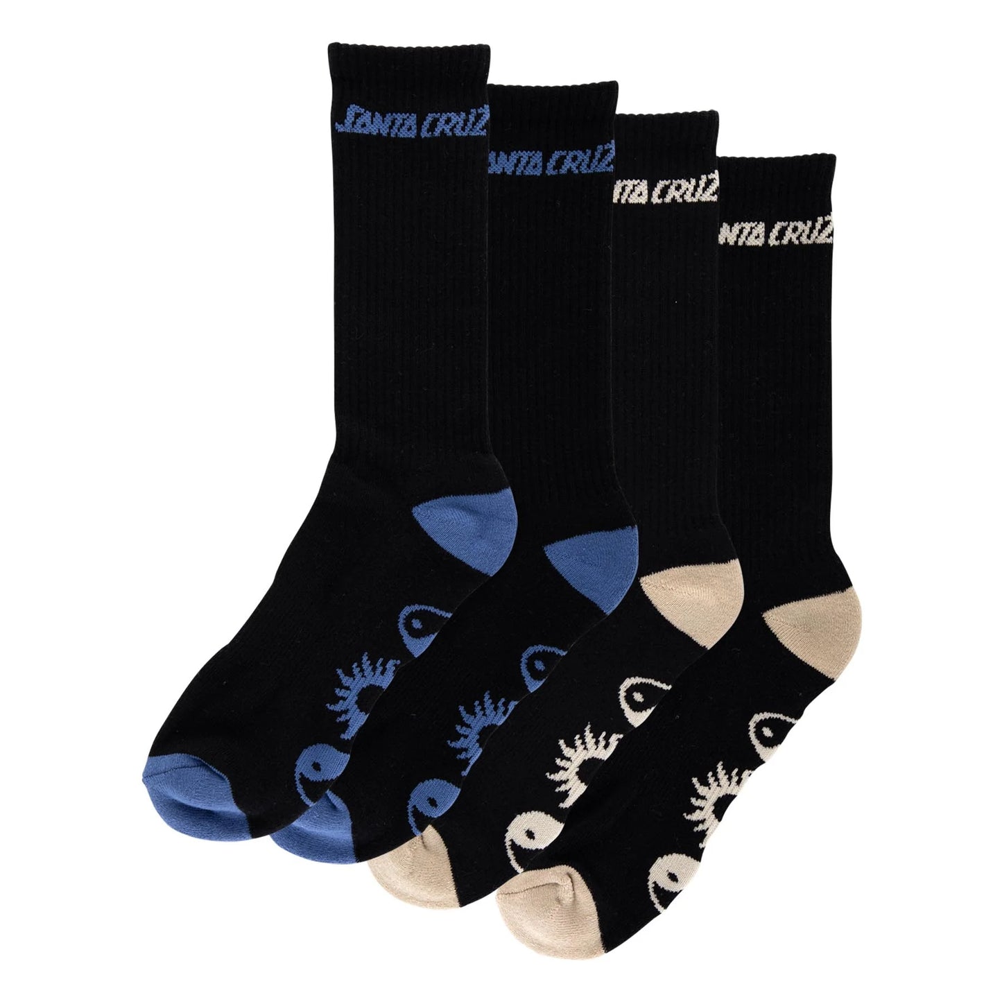 Santa Cruz Strange Strip Crew 2 Pack Size 9-11 Black Socks