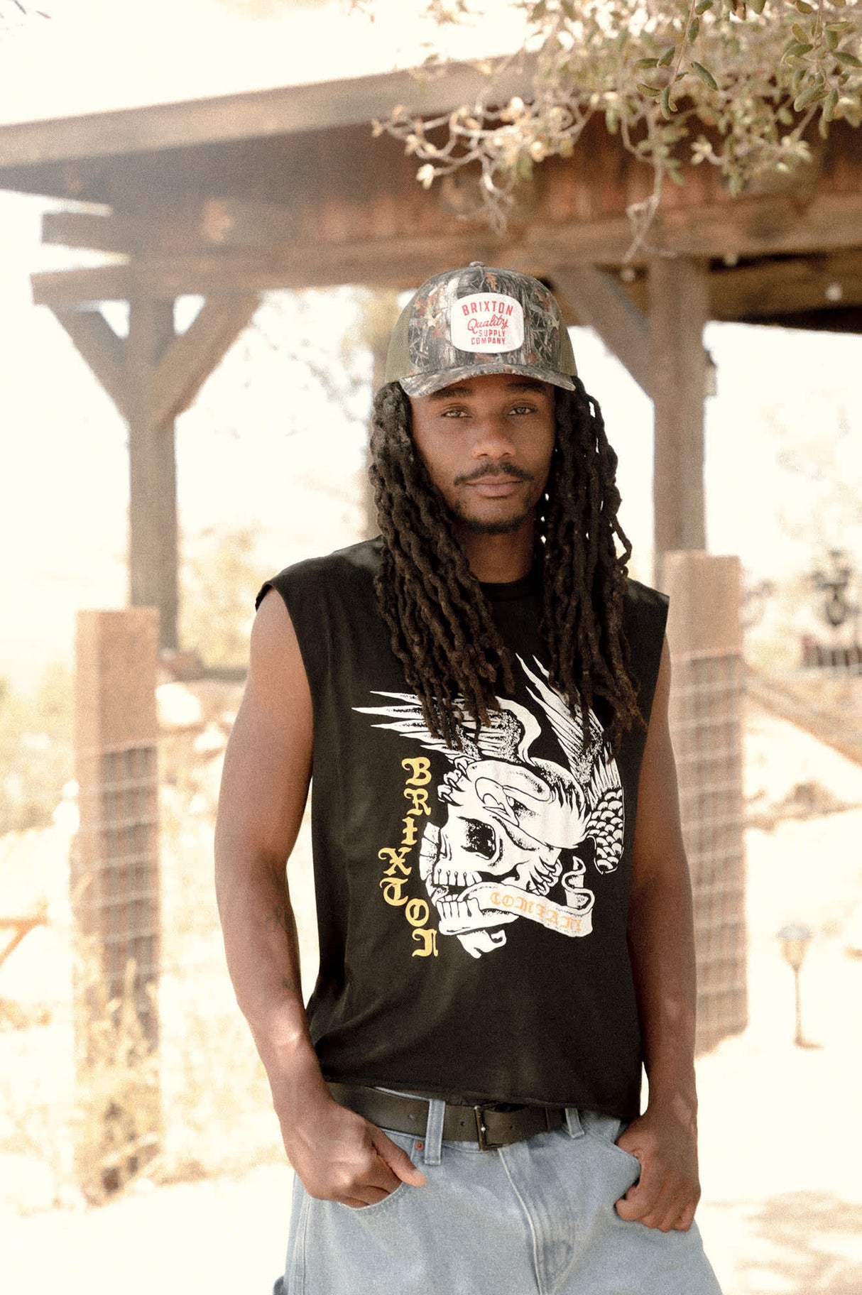 Brixton Wolcott Worn In Black Boxy Muscle Tank