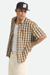 Brixton Cru Linen Blend Plaid Black/Tobacco Plaid S/s Woven Shirt