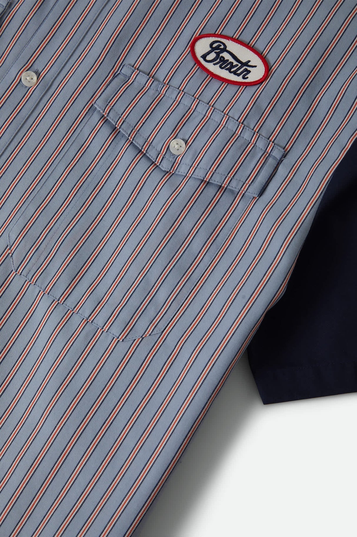 Brixton Builders Olson Blue Aura Stripe S/s Button Up Shirt